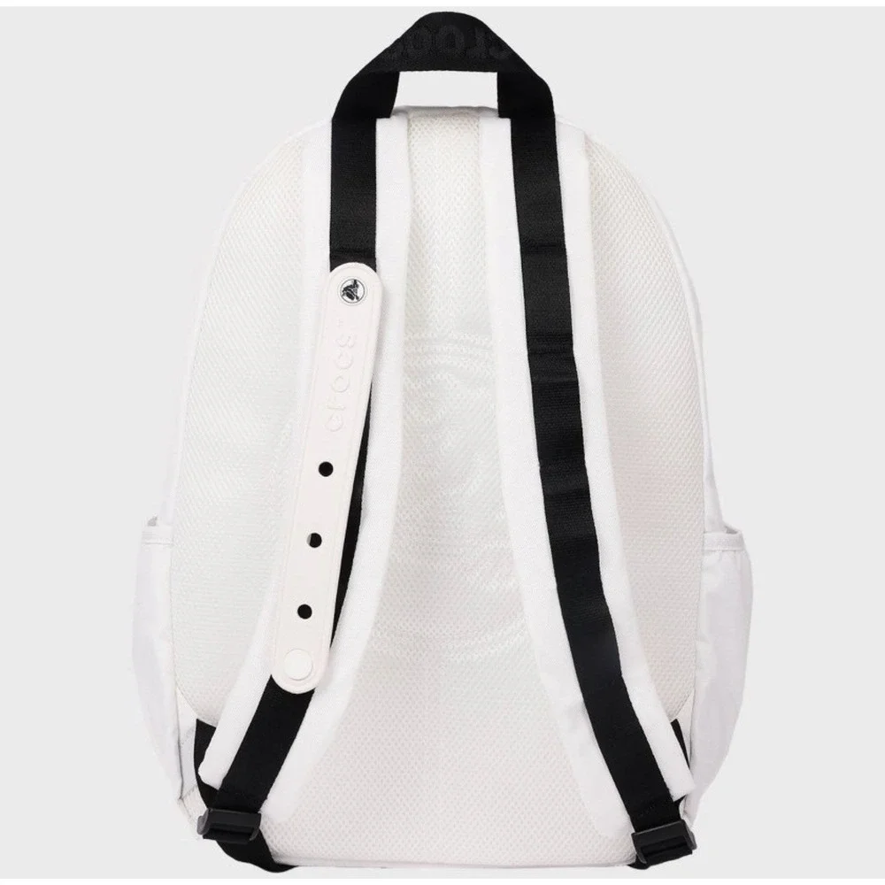 NWT Crocs Bookbag White/Black Nylon With Original Charms- 17.5